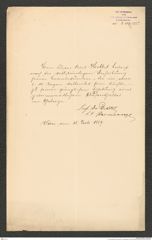 k.k. naturhistorisches Hofmuseum, Intendanzakten 1885-1896 (Hauer), Aktenzahl Z.509.a/1889, Seite 1